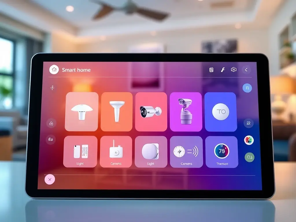 A smart home interface displaying various connected devices.